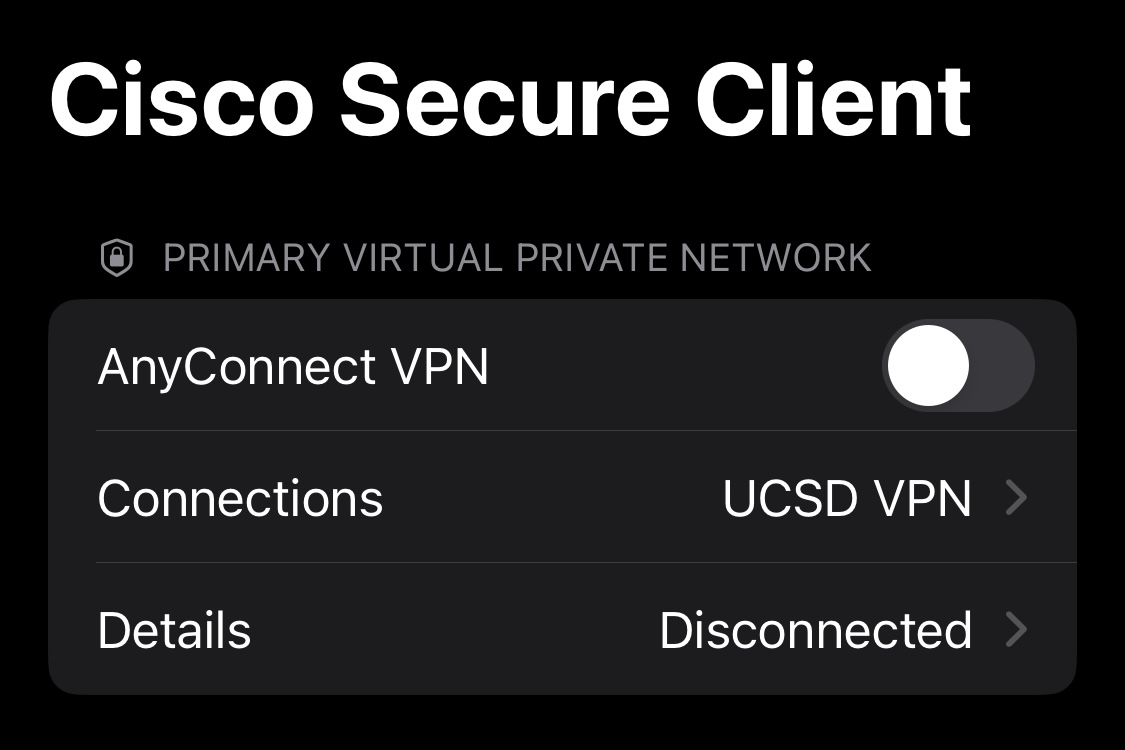 Screenshot: Disconnect toggle in off position