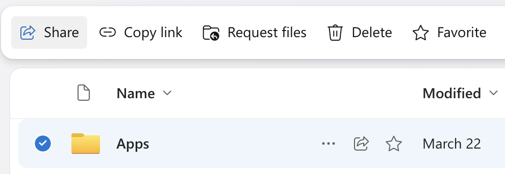 Share button with a folder checked