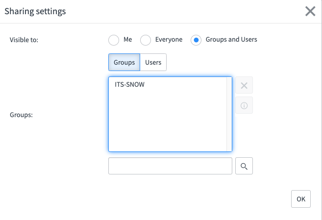 Screenshot: field to enter groups for sharing 