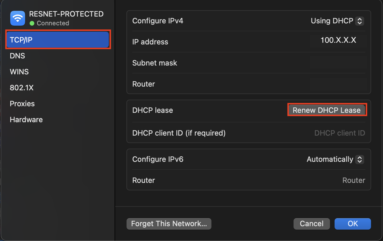 Screenshot: Renew DHCP License Button