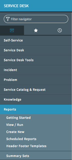 Screenshot: side navbar that shows reports menu