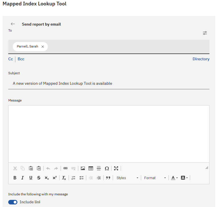 Screenshot: Save report by email page and fields