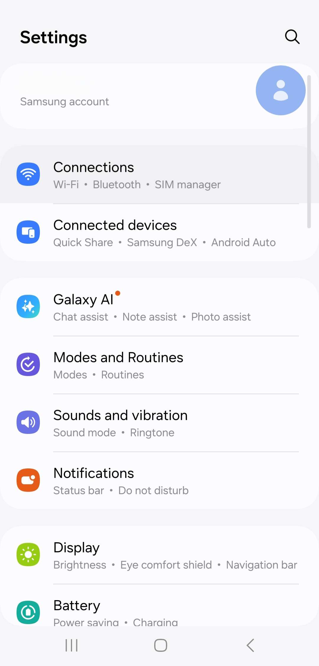 settings-android14.jpg screenshot of settings menu and Connections is highlighted