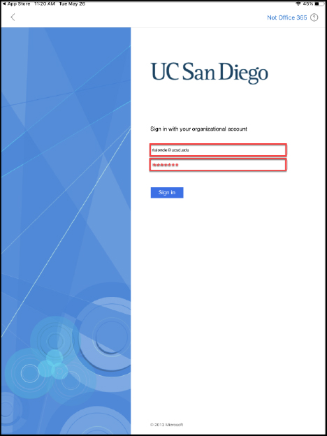UC San Diego log in page with credentials filled out 