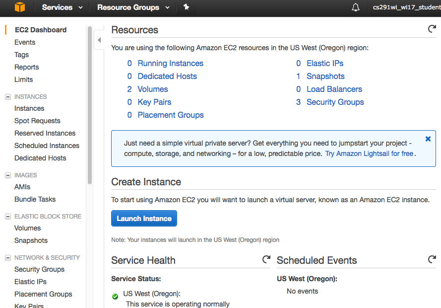 Screenshot: EC2 Dashboard