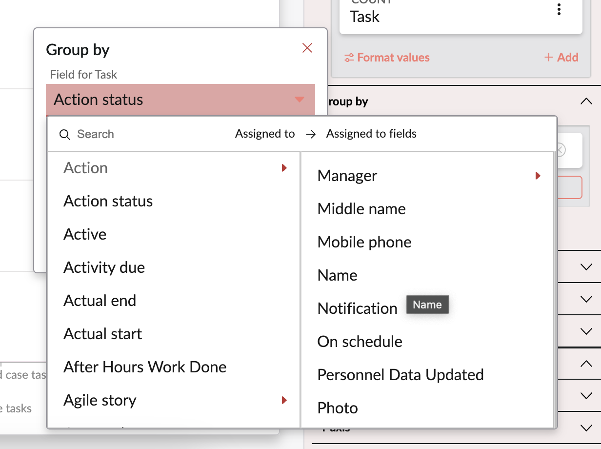 Screenshot of the Group by search bar