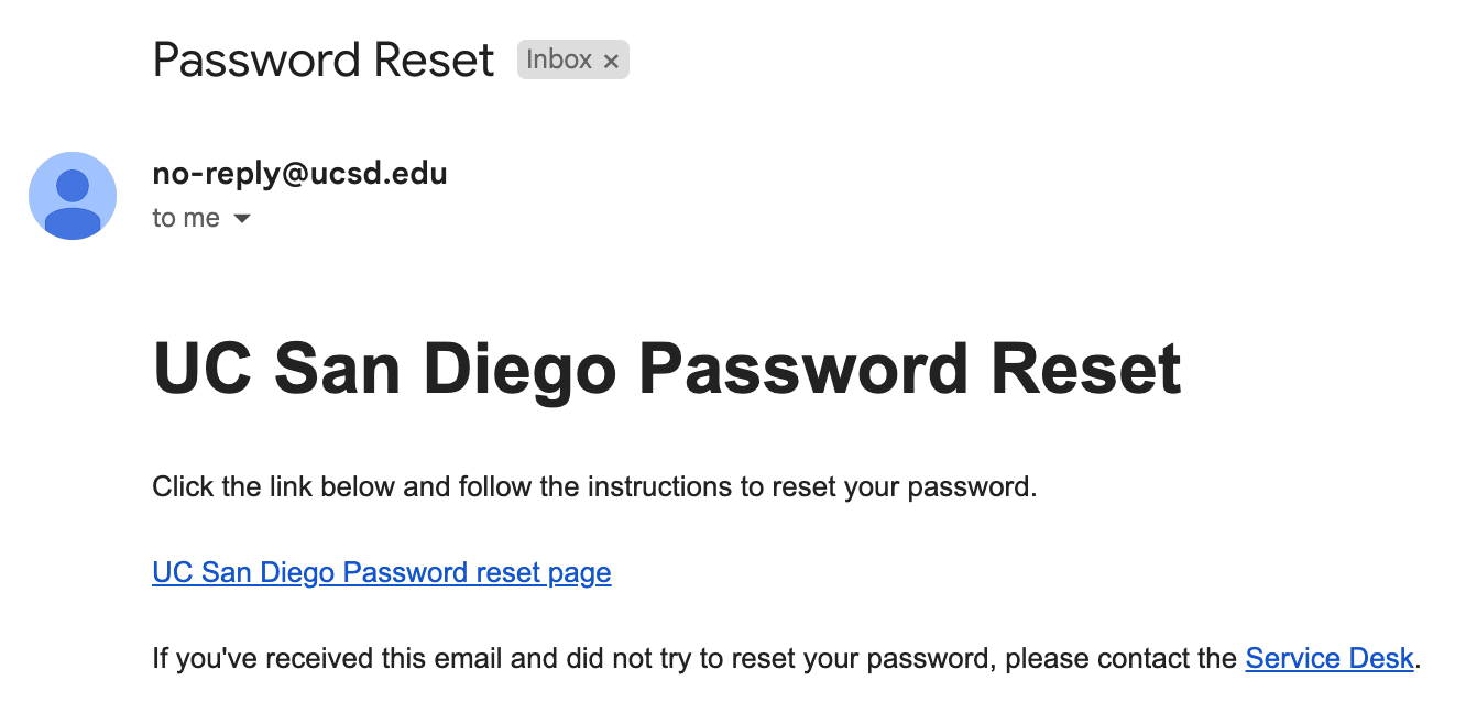 Screenshot: Password Reset email 