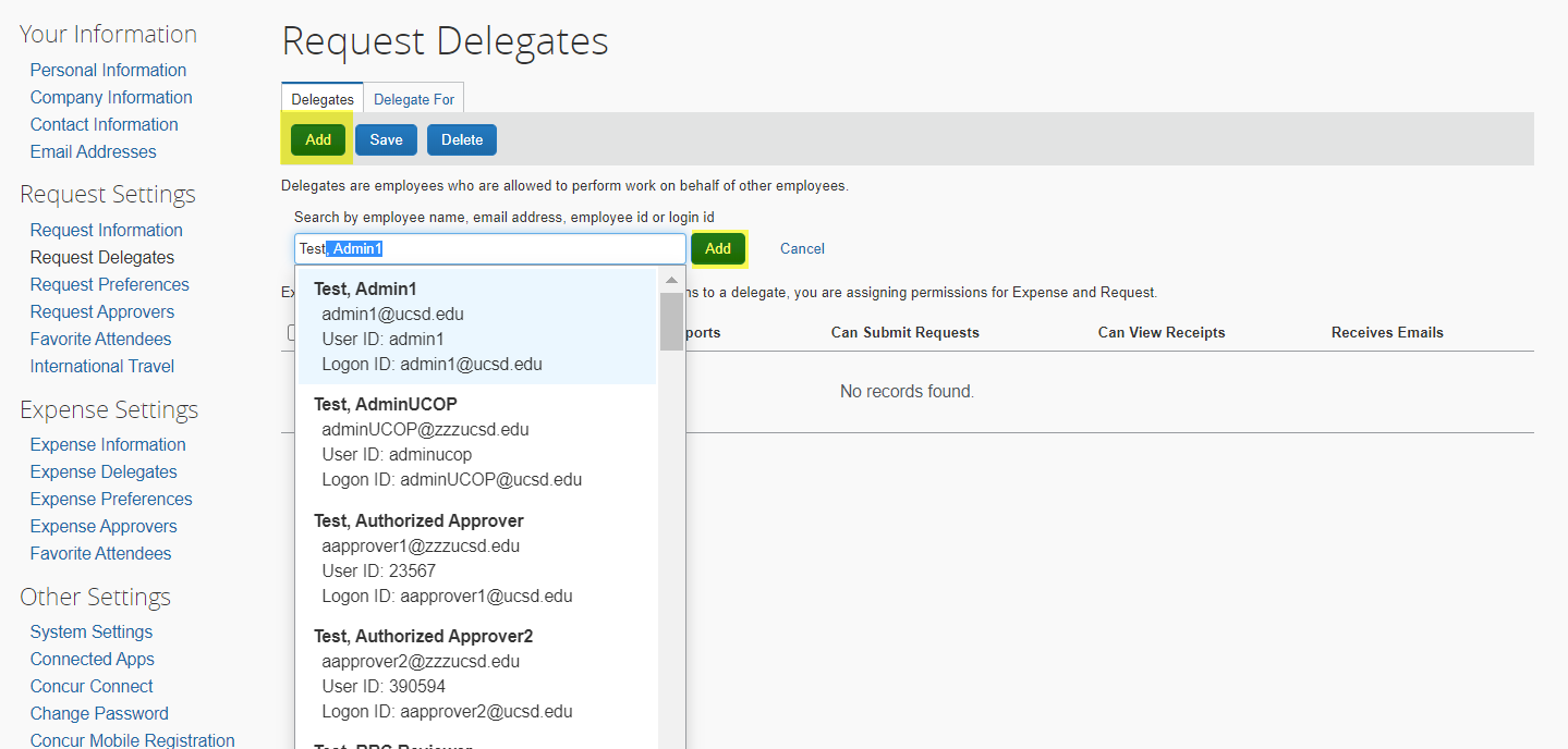 KB0031969 How to Add a Request Delegate and an Expense Delegate in