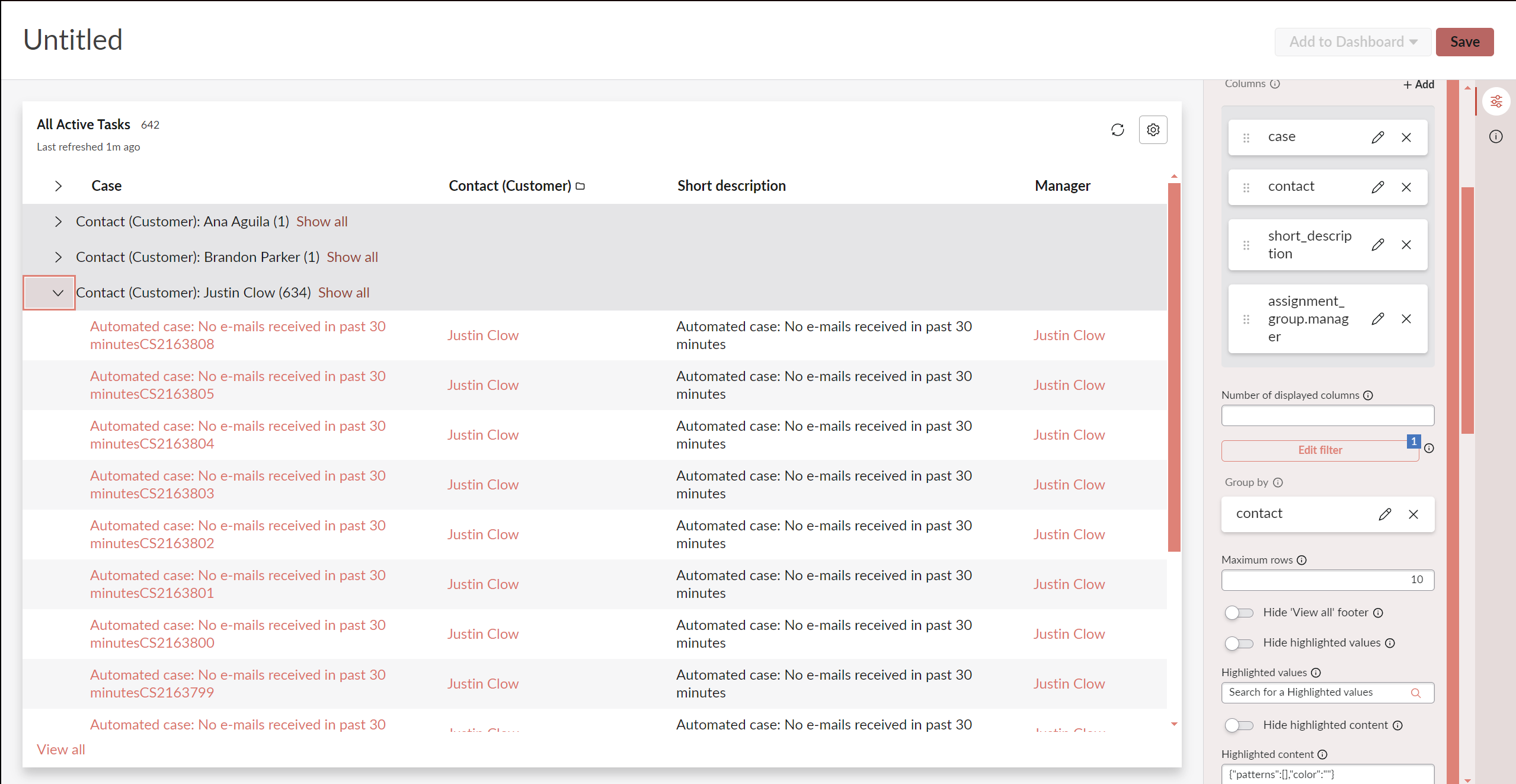 finished column grouping