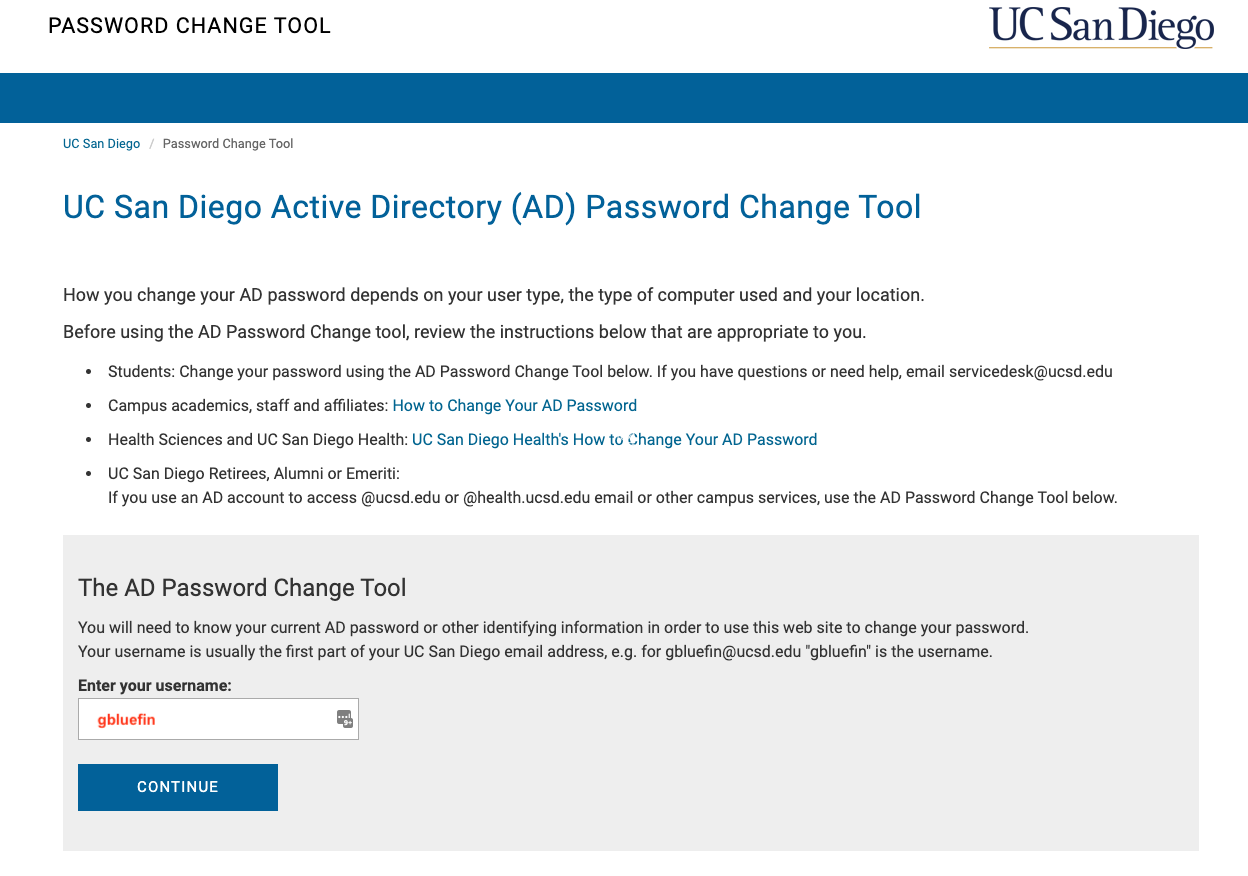 Screenshot: AD Password Change Tool