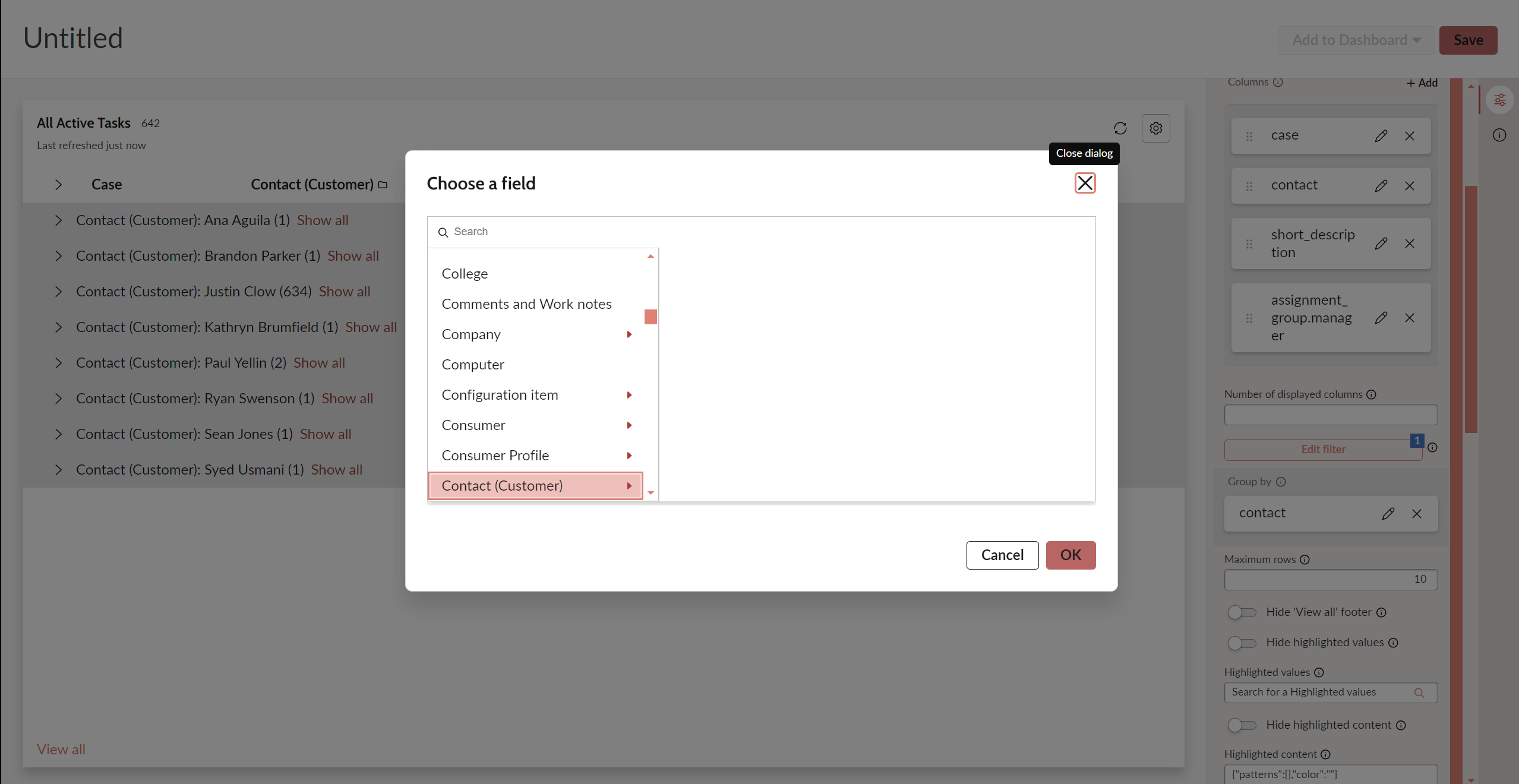 column grouping options