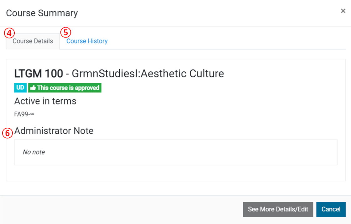 Screenshot: course summary information