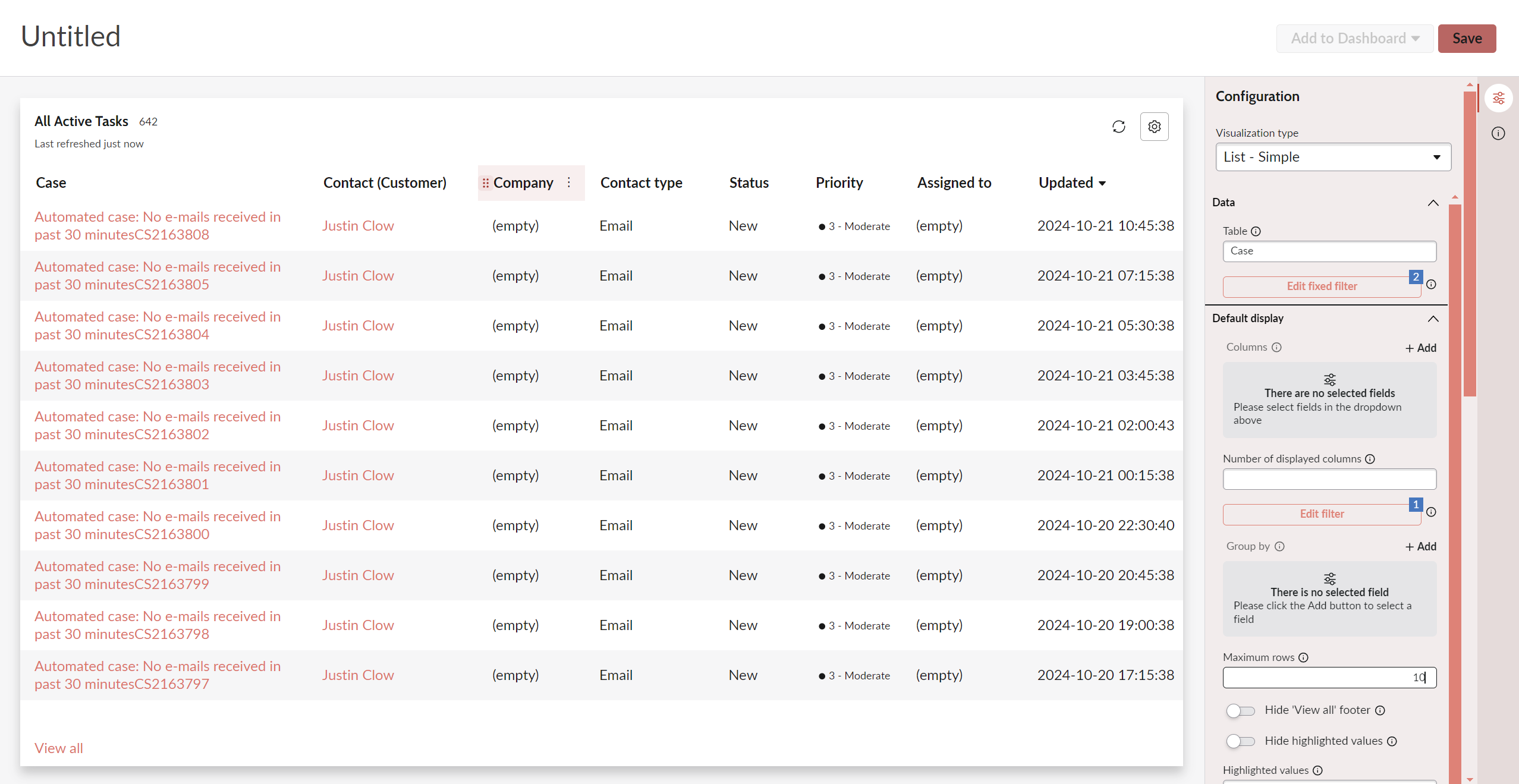 list view of filtered data