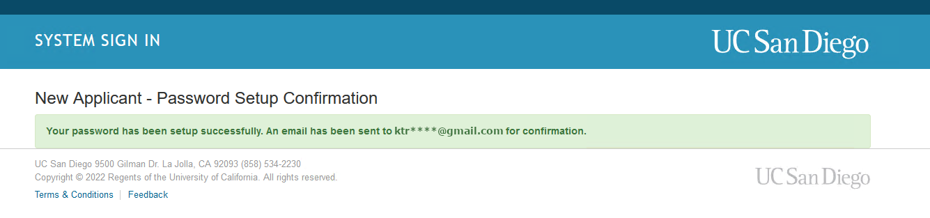 Screenshot: Password Setup Confirmation page