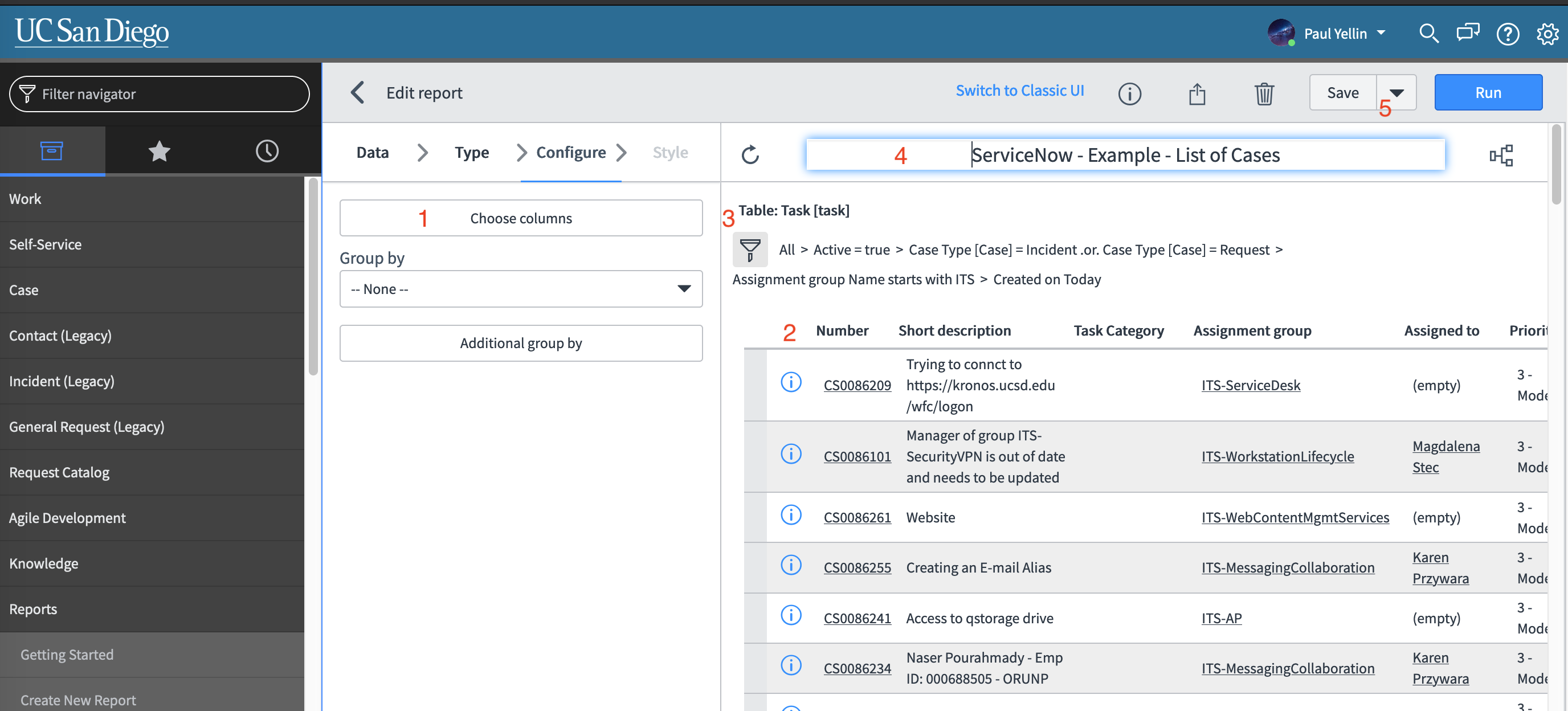 An image displaying the actions that can be taken to edit a report