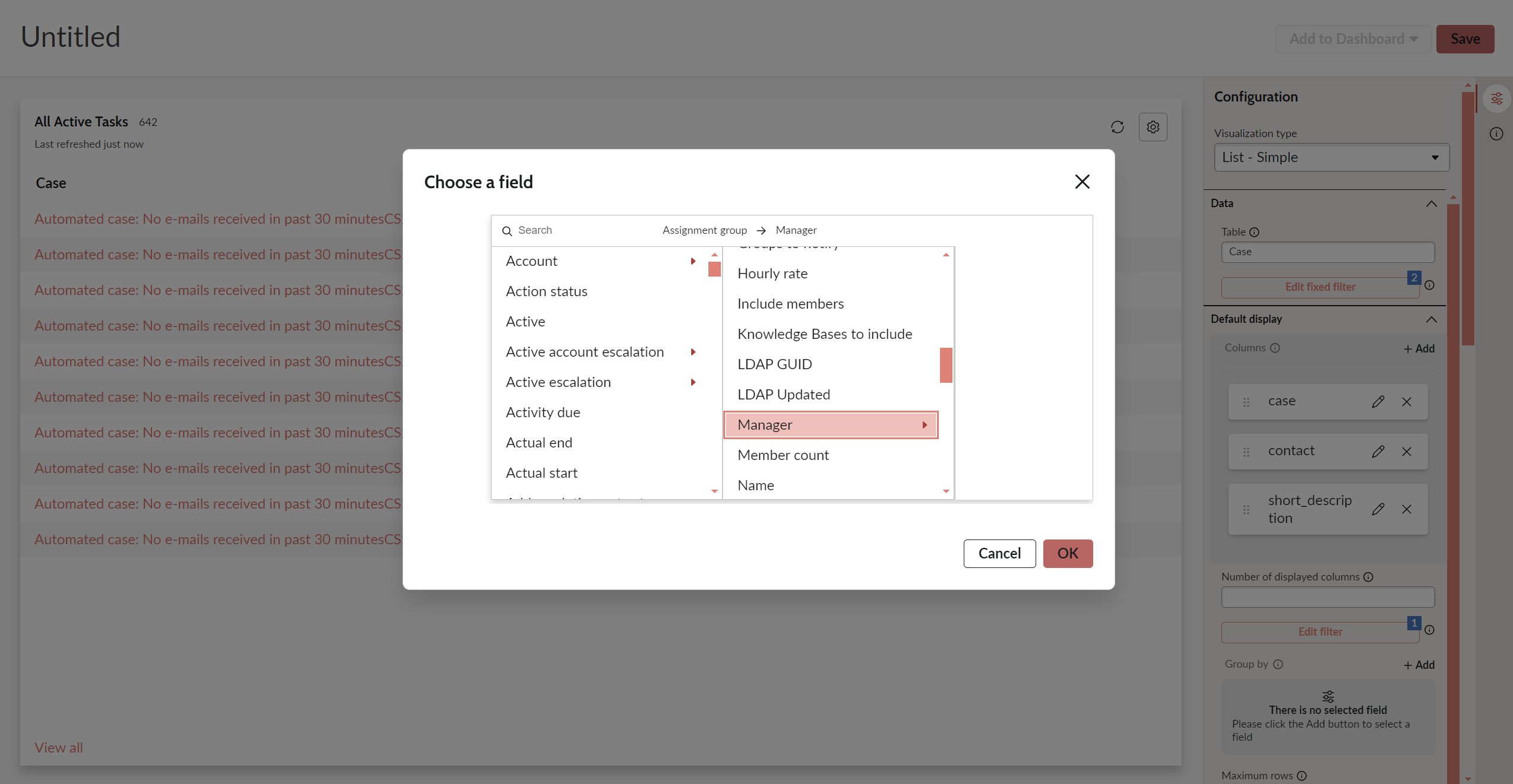 column selection of a list view