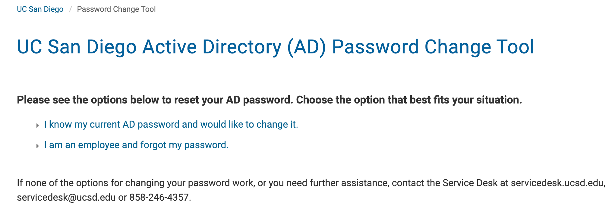 It services reset your active directory ad password information