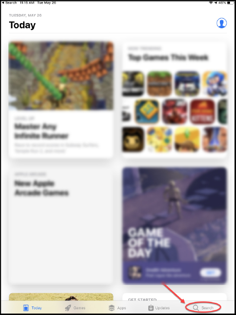 Search menu circled bottom right of the screen